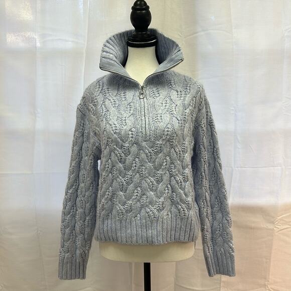 Sincerely Jules Cozy Light Blue Sweater Quarter Zip Cropped Length - Picture 2 of 10